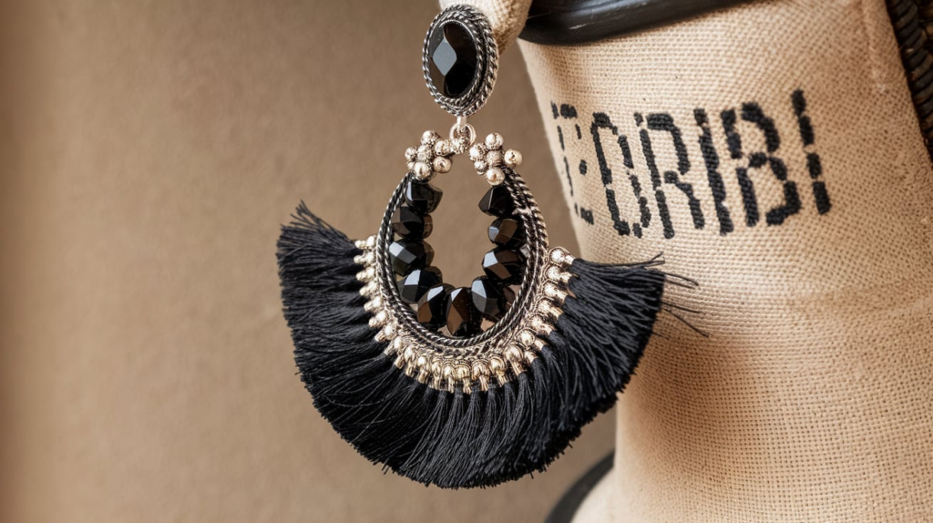 rj graziano black earrings fringe